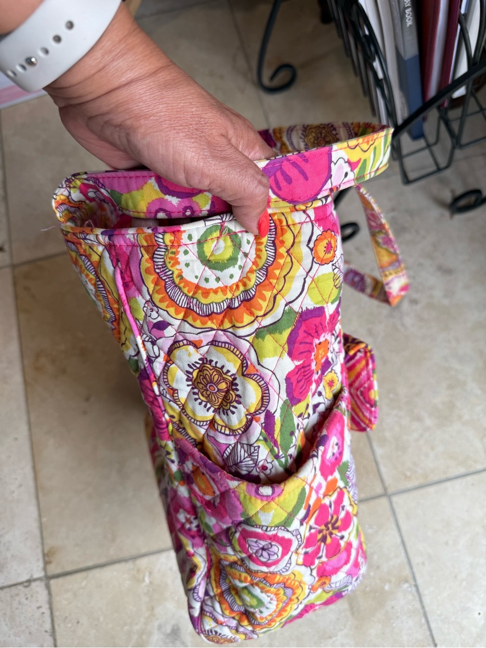 Vera Bradley Pink Floral Quilted Tote with Multicolor Accents - Picture 3 of 4
